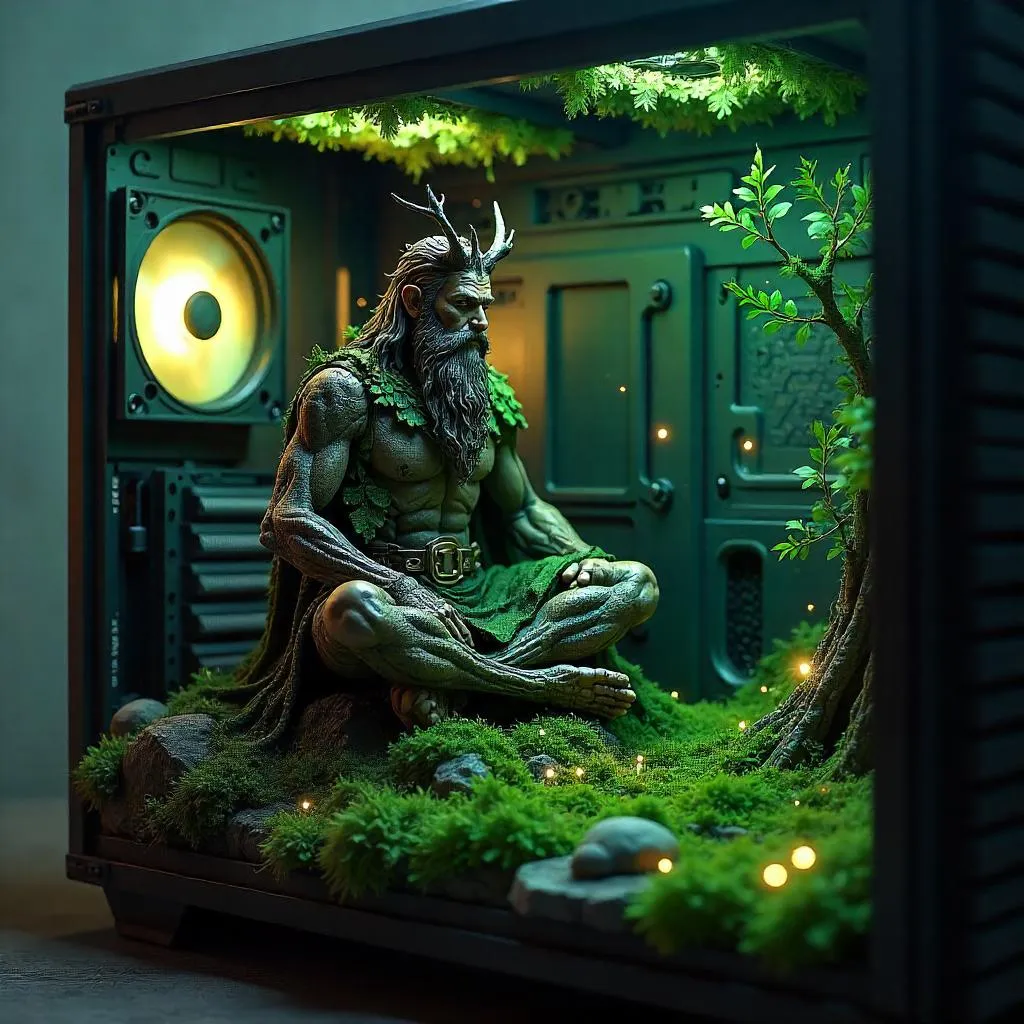 Druid in the Circuit Grove: 3D Render