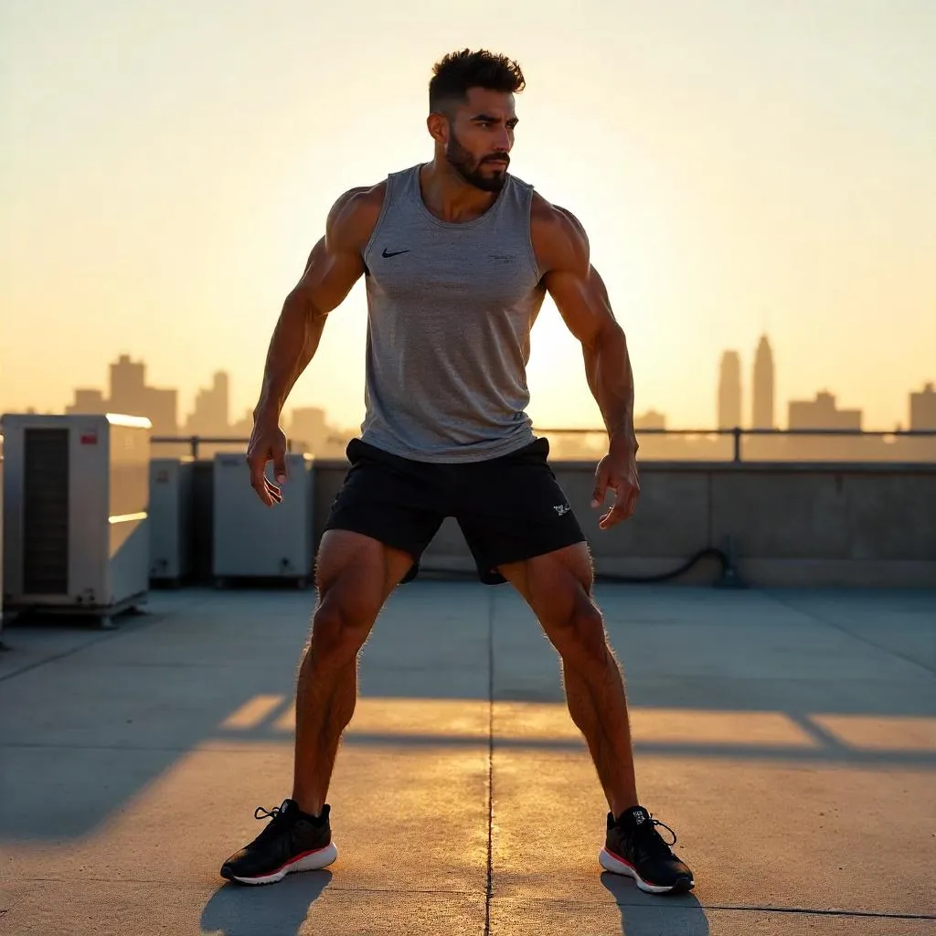 Athletic Latino Man on a Rooftop — Photoreal Portrait