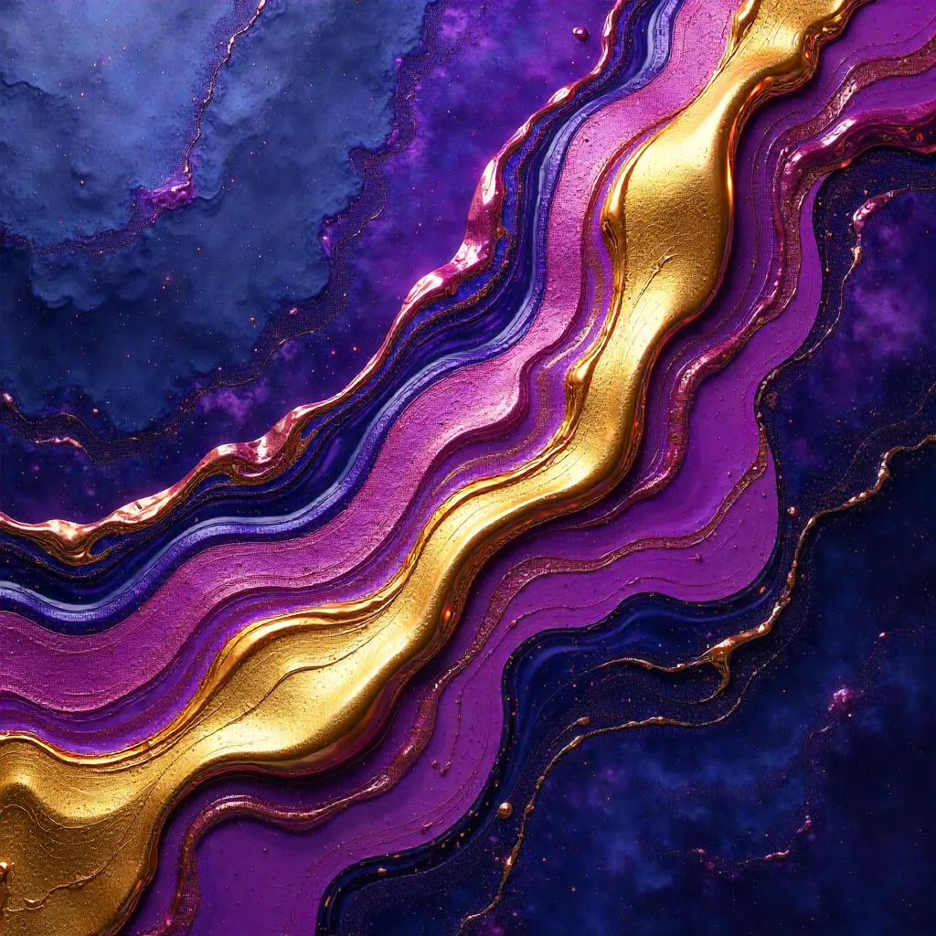 Vibrant Purple and Gold Fluid Swirl: Dynamic Abstract