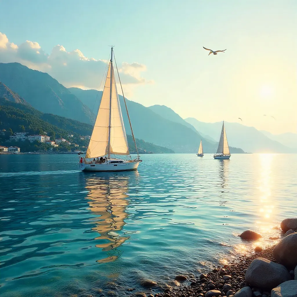 Sailboats on the Aegean: Izmir's Mountain Backdrop