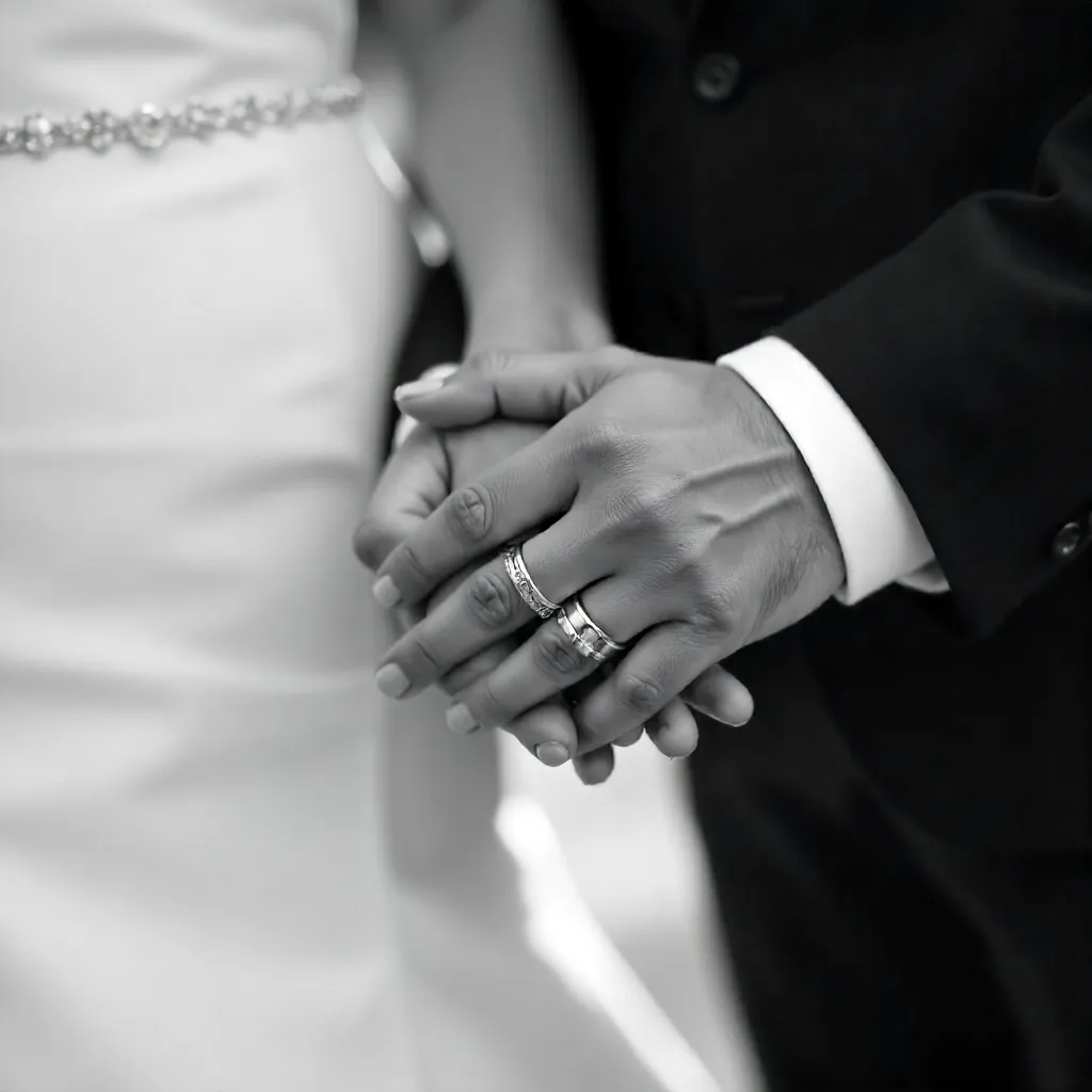 Black-and-White Wedding Hands: Unity and Love
