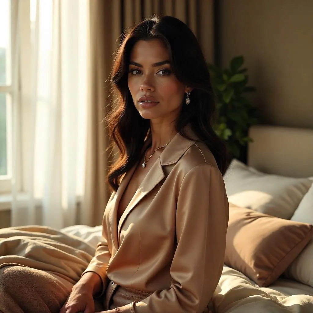 Photorealistic Latina Woman in a Stylish Bedroom