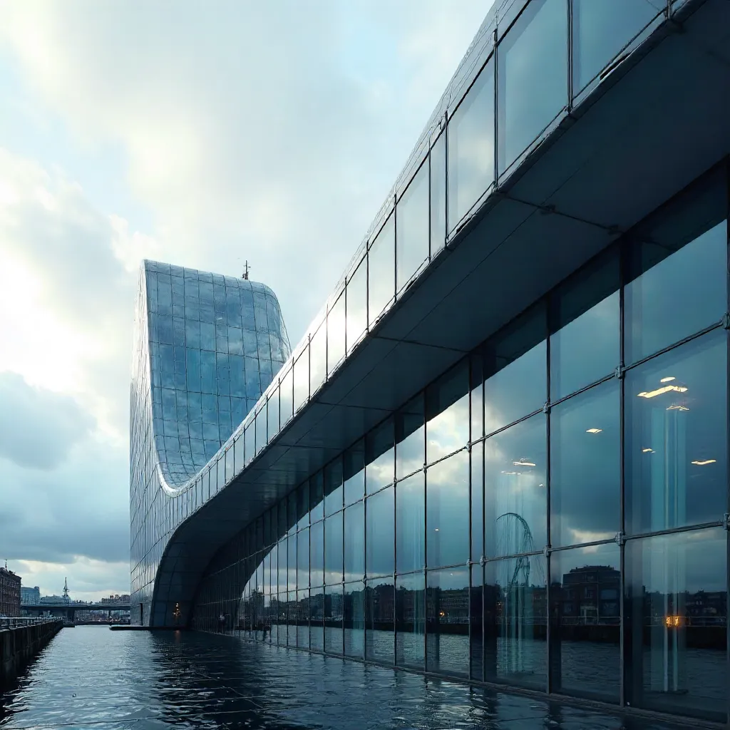 Curved Glass Facade Reflections in Rotterdam