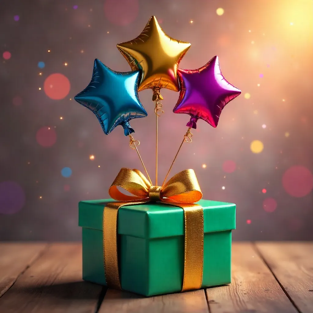 Starry Balloons Floating from a Gift Box