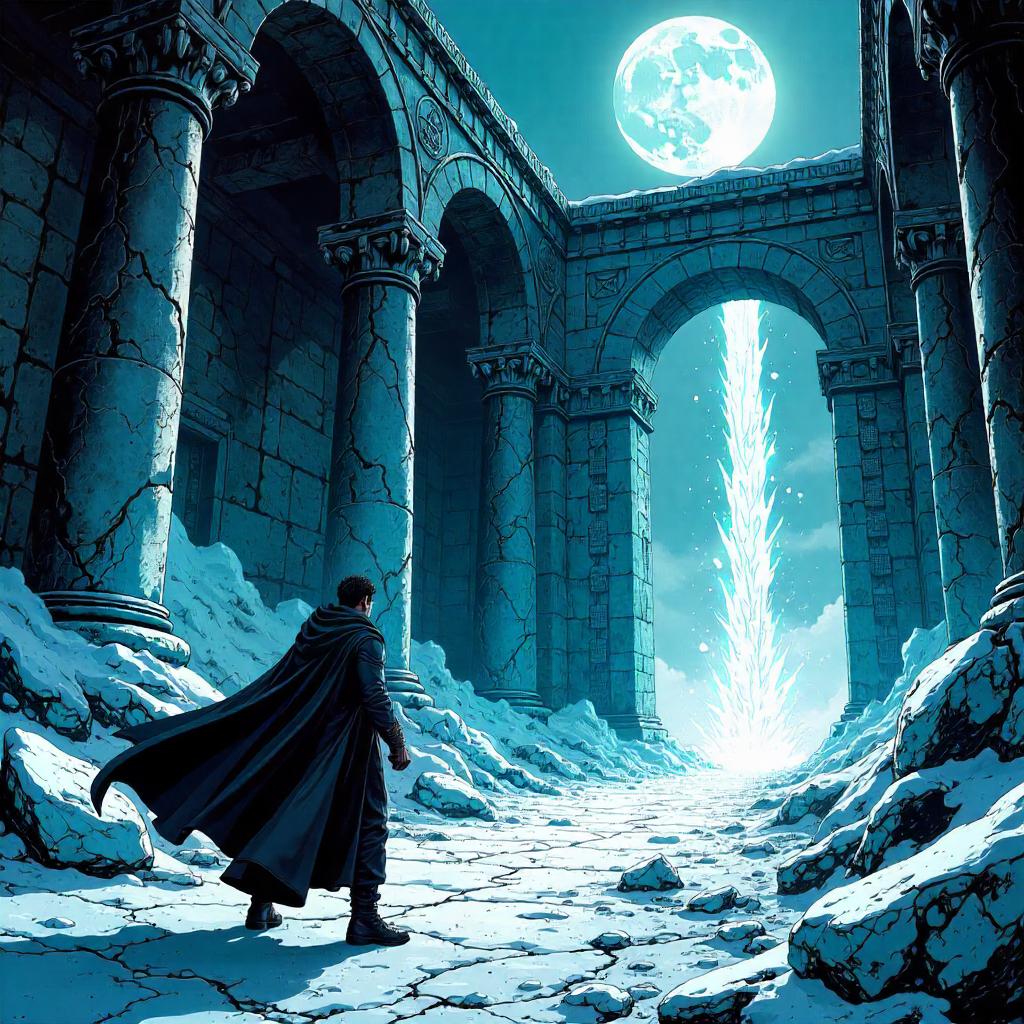 Ice Crystals in Temple Ruins: A Comic Adventure