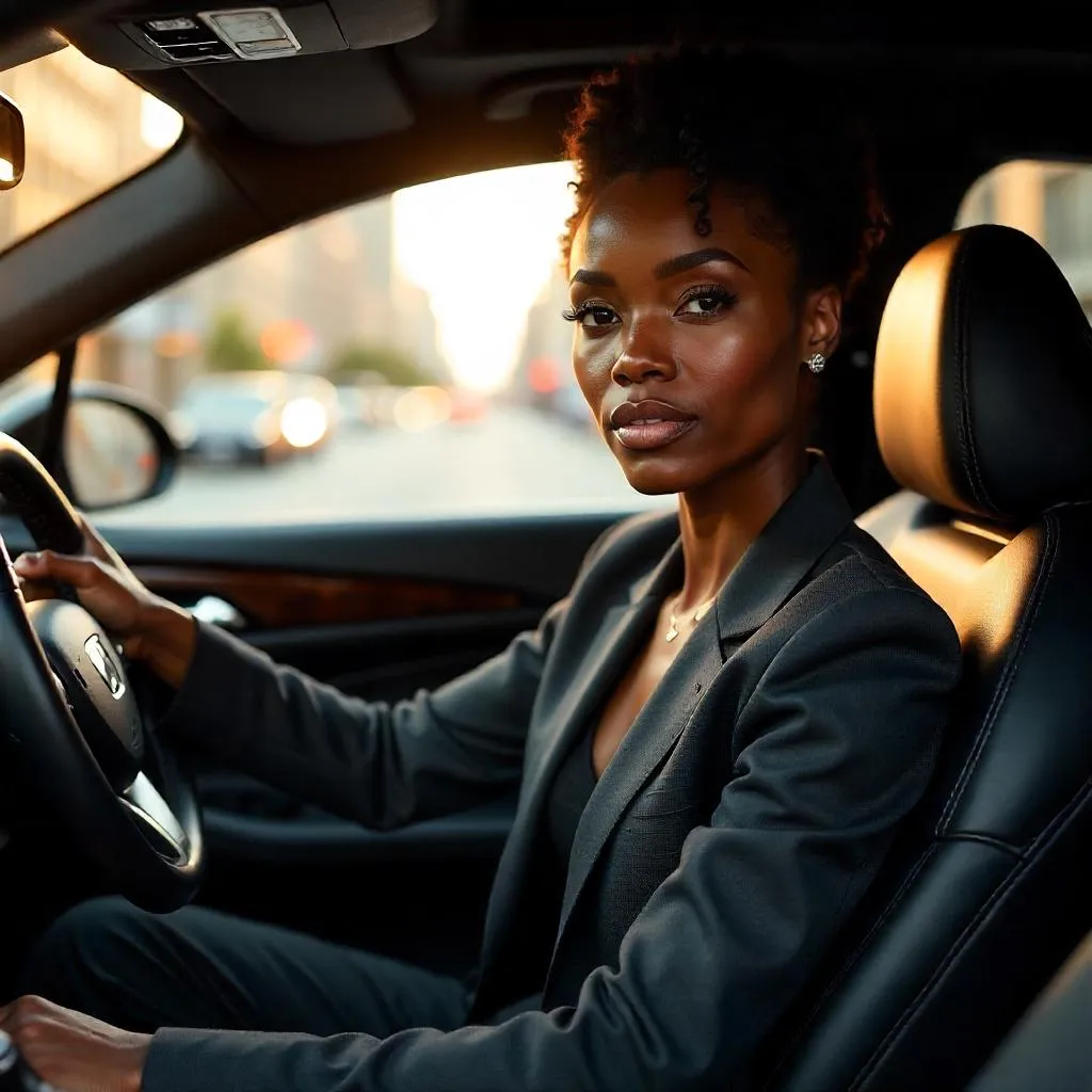 Elegant Black Woman in a Luxury Car
