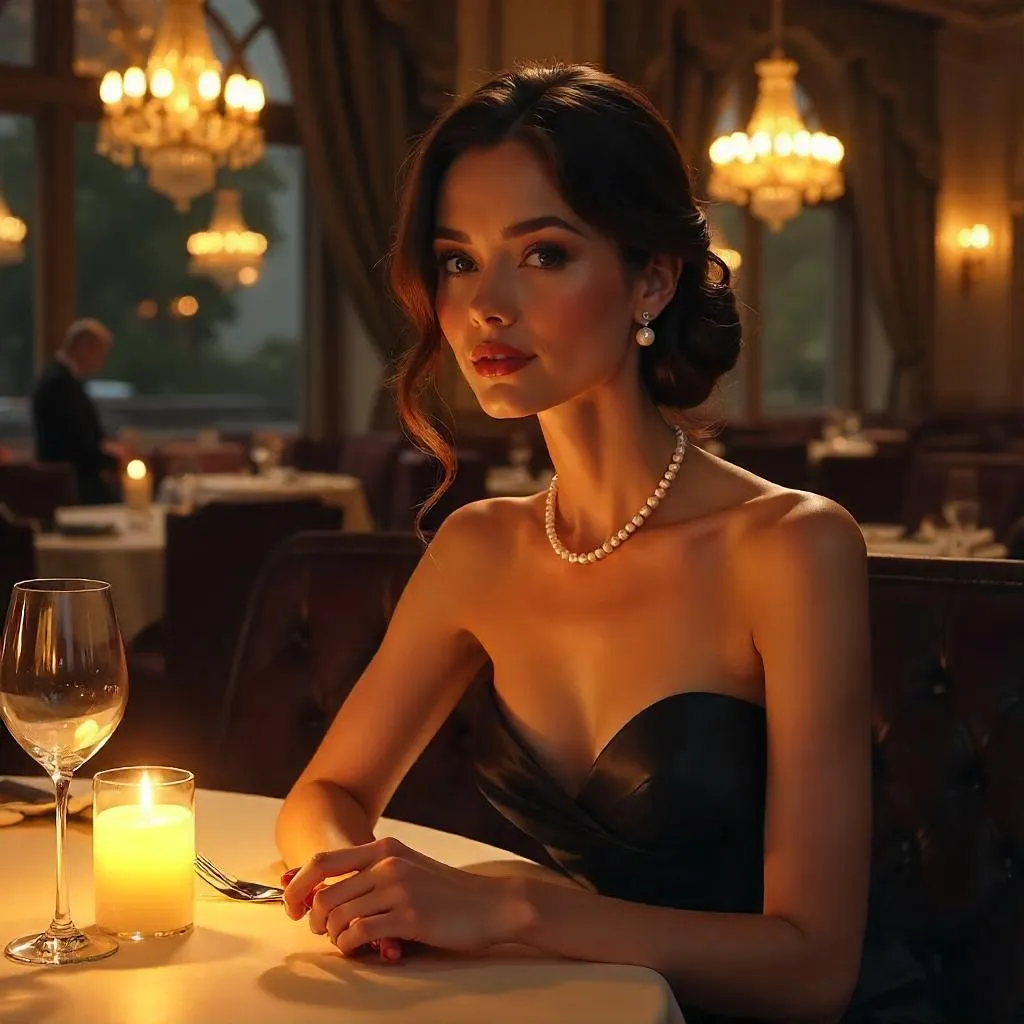 Elegant Caucasian Woman in a Luxury Restaurant