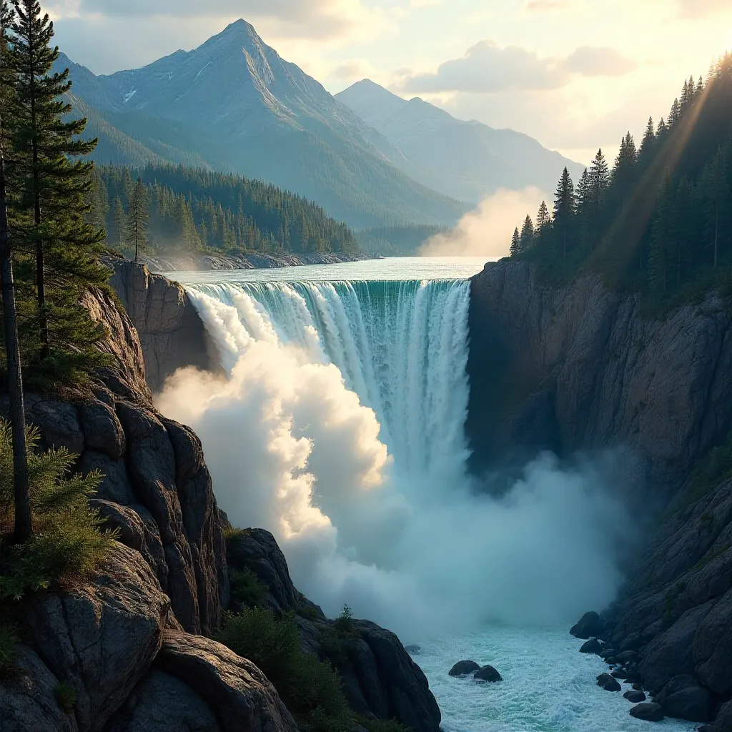 Colossal Dam Spillway Amid US Mountain Forests