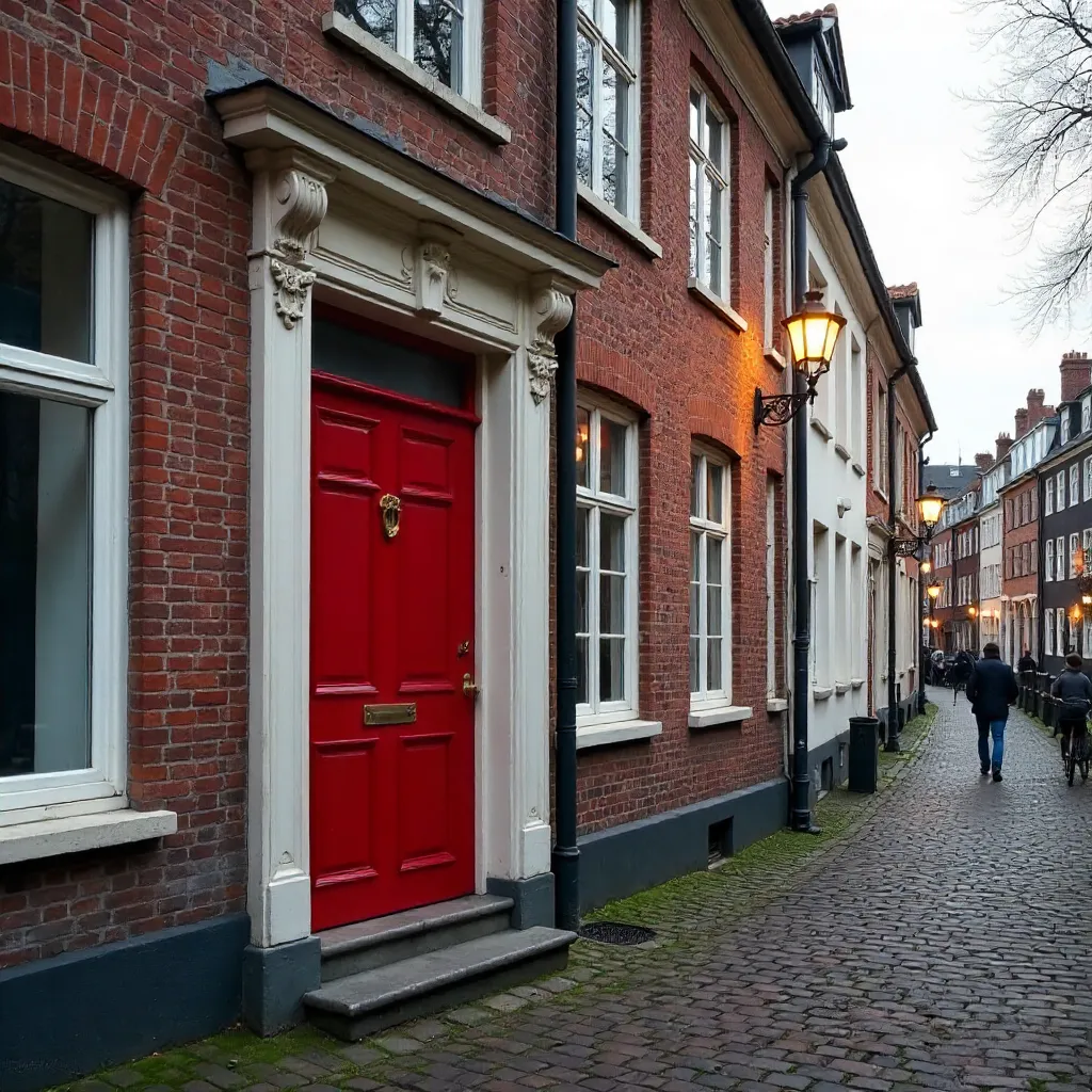 Bright Red Door 36 on Copenhagen Historic Facade