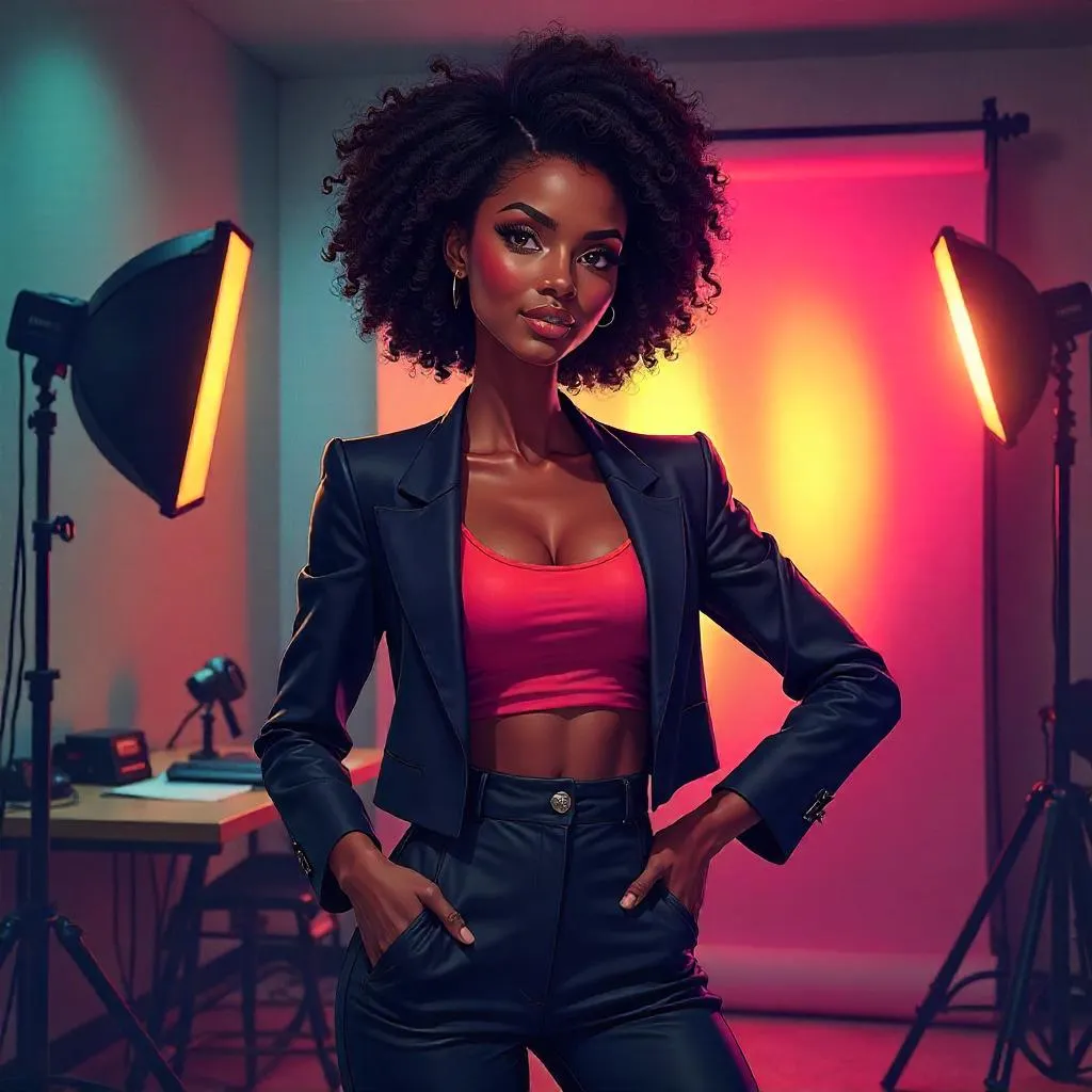 Confident Black Woman in Anime Studio Pose
