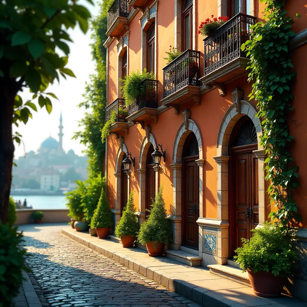 Ottoman Orange Facade with Lush Istanbul Greenery