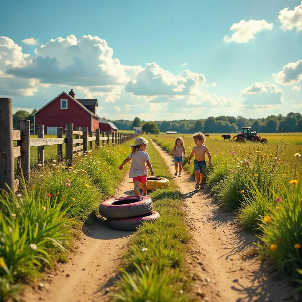 Sunny Rural Tire-Game on a Country Path