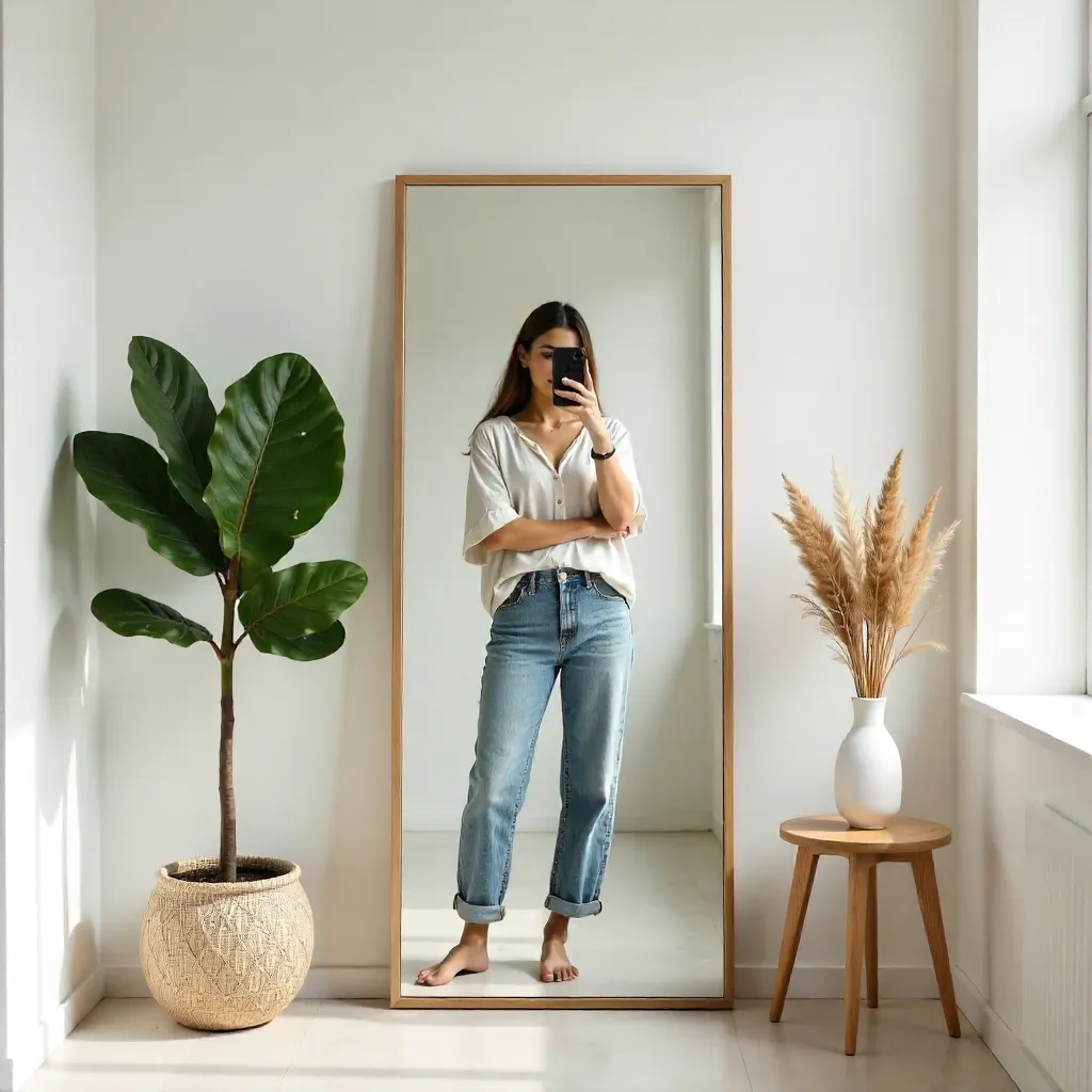 Bright Minimalist Studio Mirror Selfie