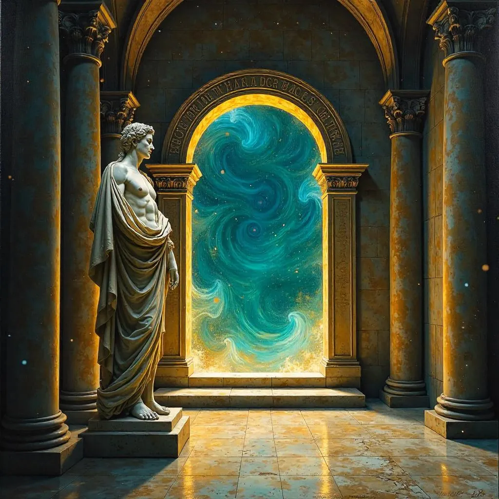 Statue in a Portal Chamber: An Oil Painting