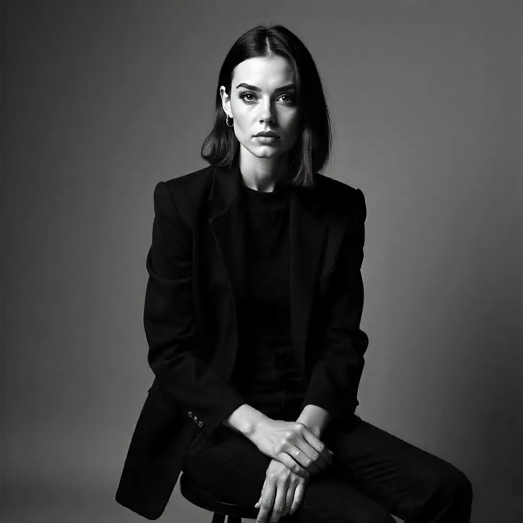 Confident Stylish Woman in a Black-and-White Portrait