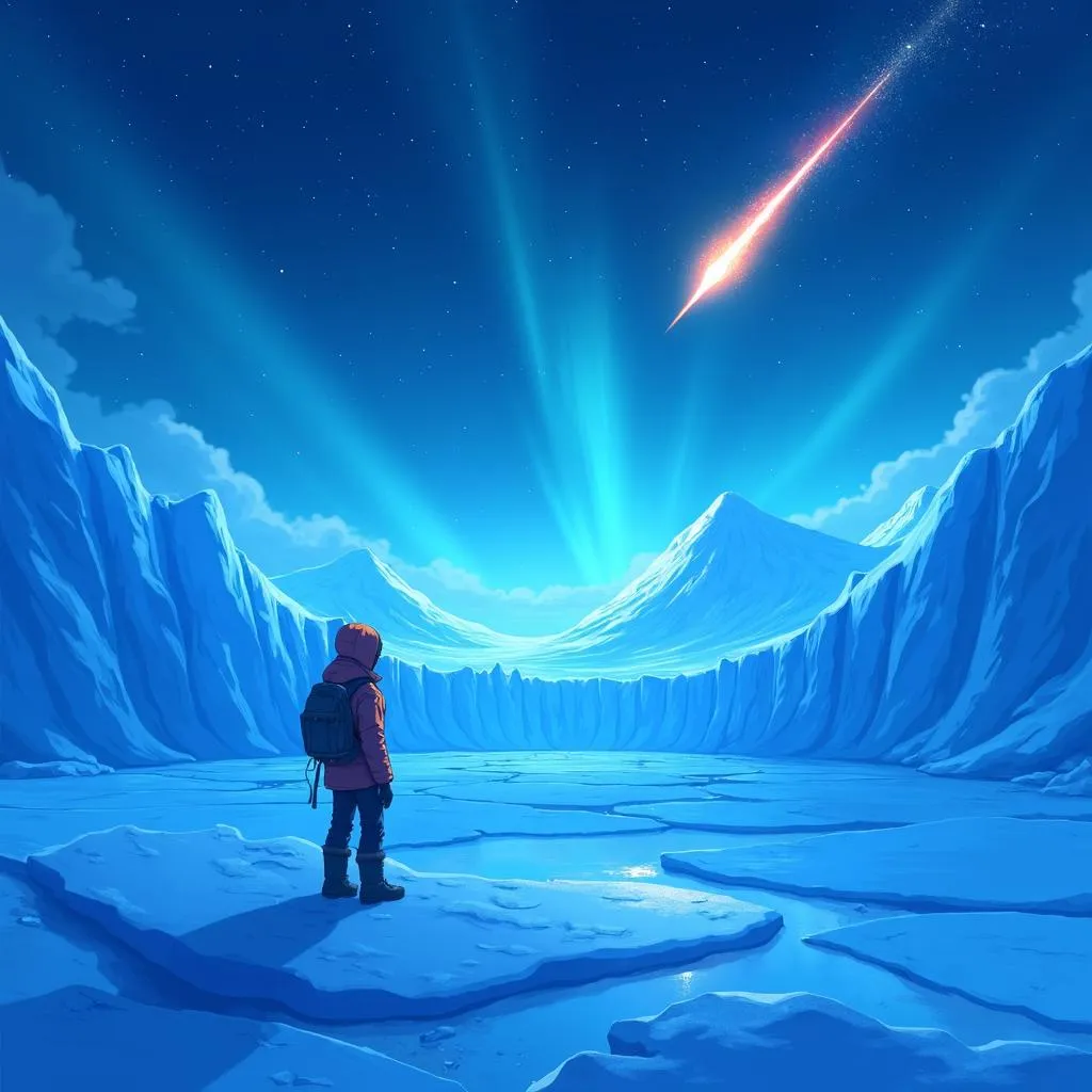 Meteor over the Glacier — Anime Night Scene