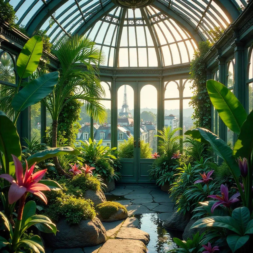 Sunlit Paris Greenhouse: Lush Natural Beauty
