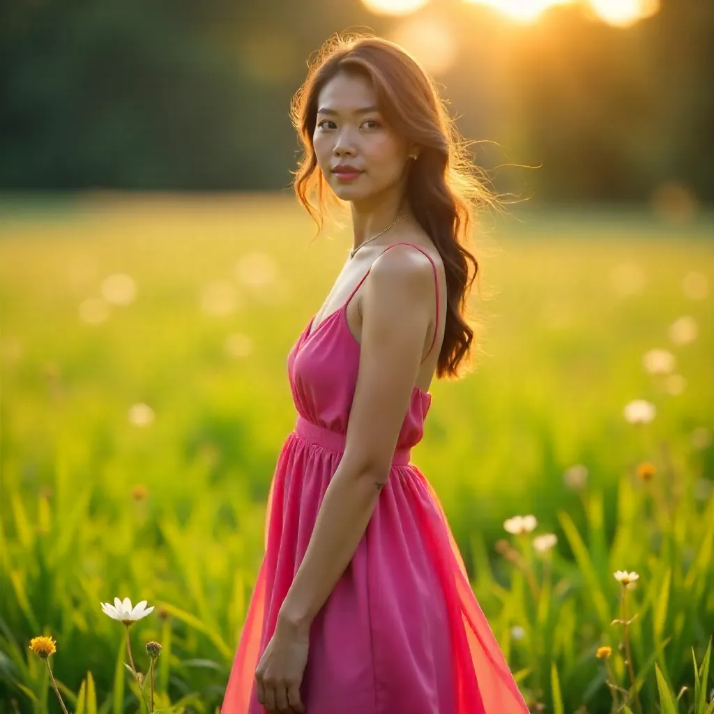 Portrait of a Woman in a Vibrant Pink Dress