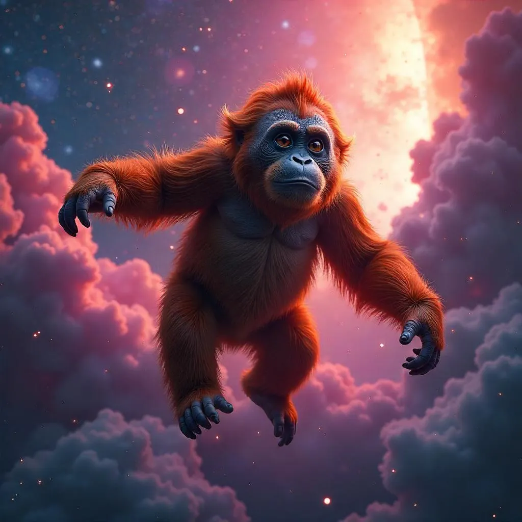 Orangutan 3D Render in a Cosmic Nebula