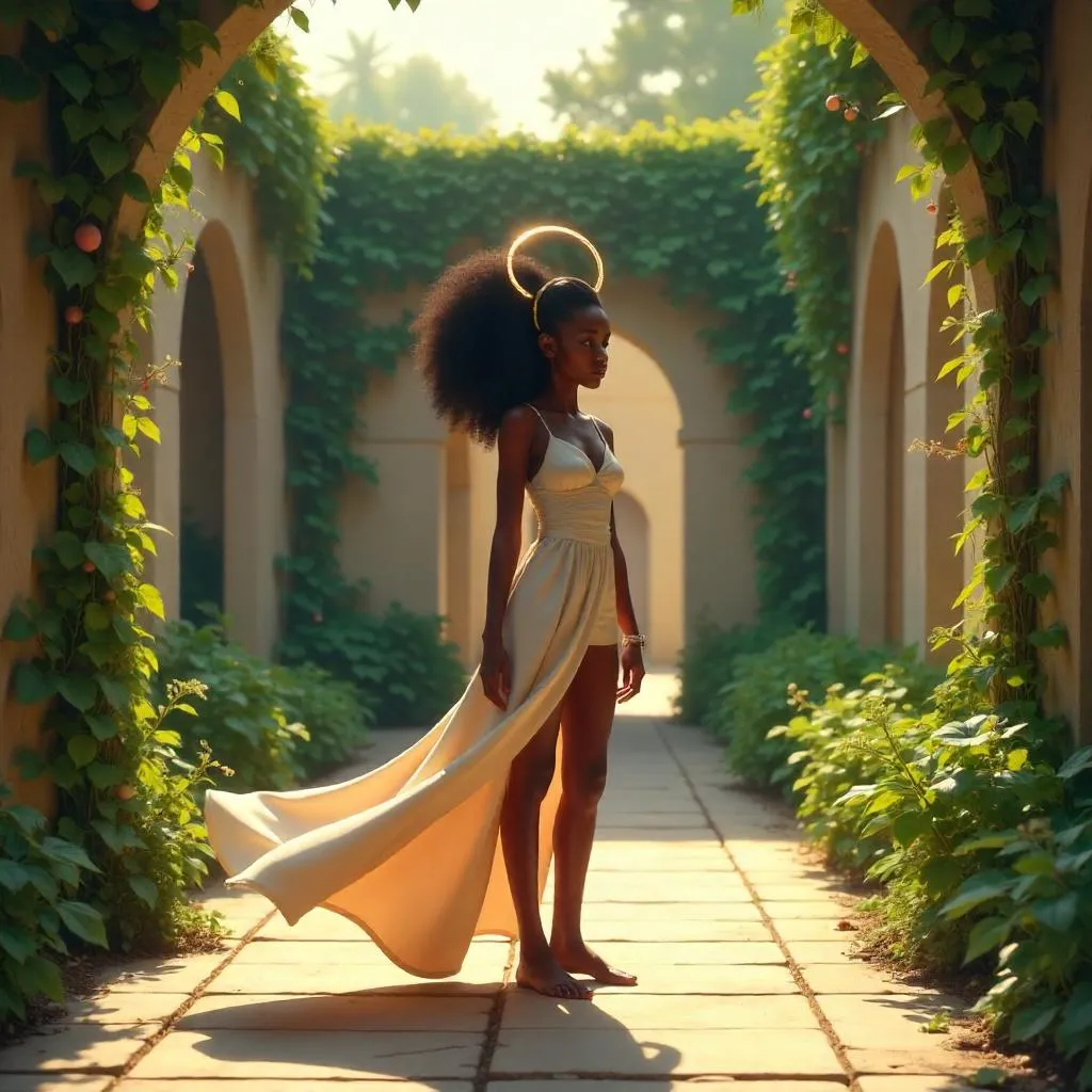 Courtyard Reverie: Black Girl Concept Art