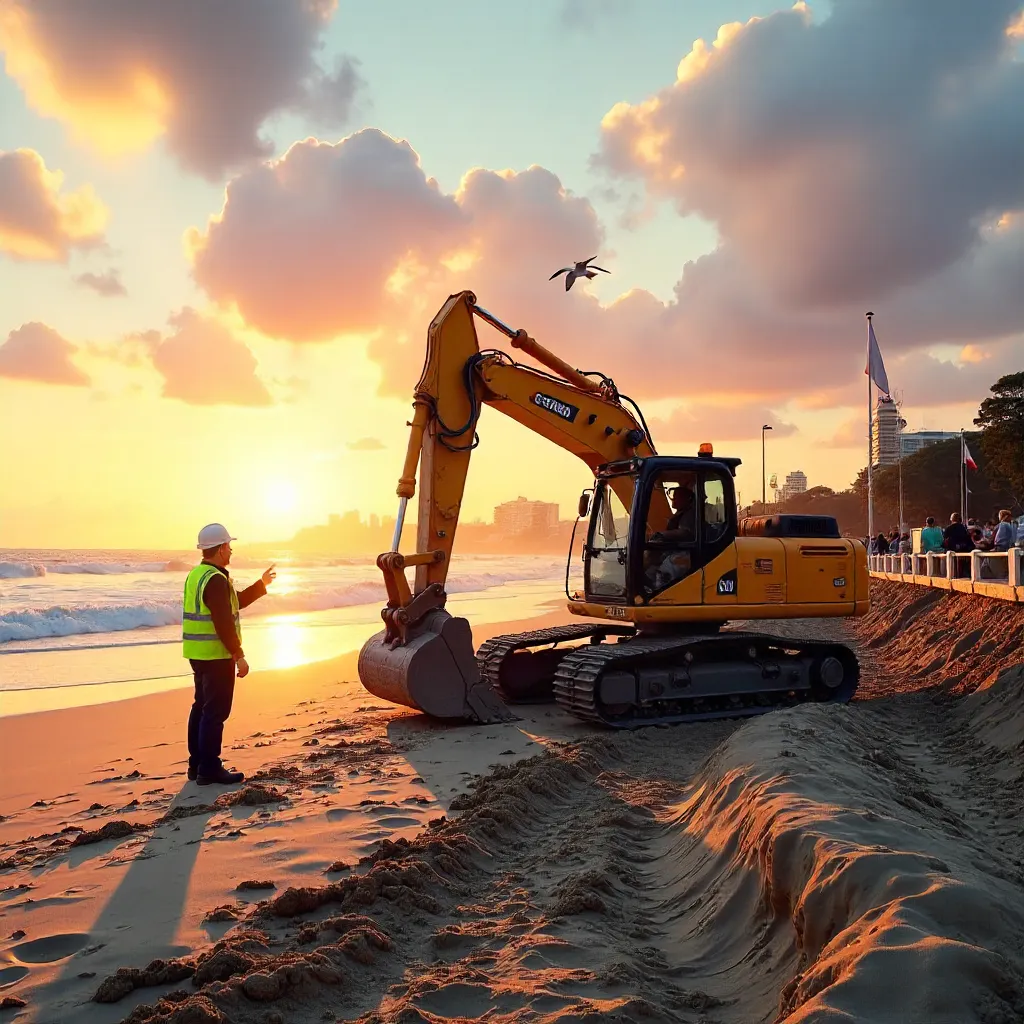 Sunset at Coogee Beach: Digger and Curious Child