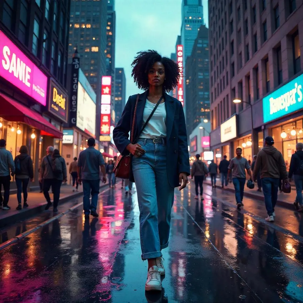 Neon Downtown: A Young Black Woman in Digital Art