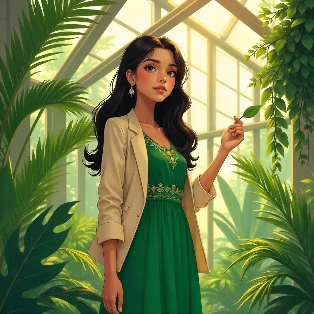 Anime Portrait: Middle Eastern Woman in a Conservatory