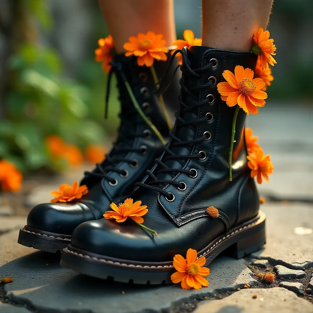 Nocturnal Flora: Orange-Flowered Combat Boots