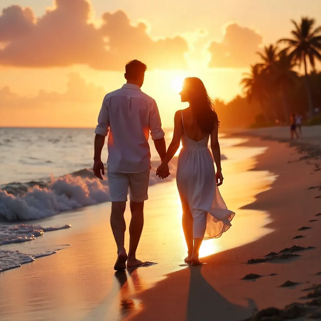 Sunset Beach Stroll: A Romantic Couple