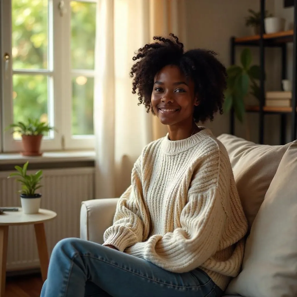 Cozy Home Portrait of a Young Black Woman