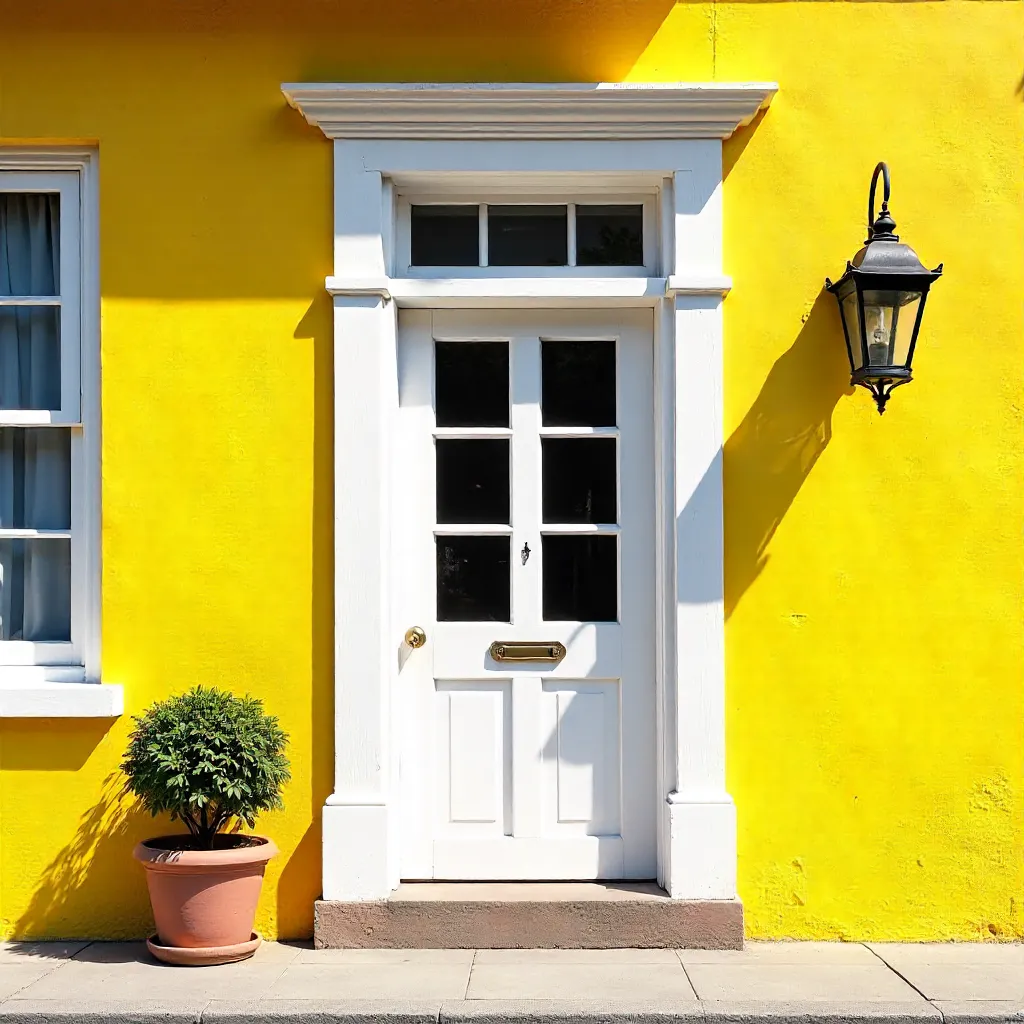 Bright Yellow Facade with Paneled White Door
