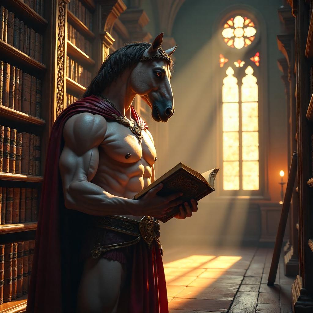 Centaur Scholar in an Ancient Library