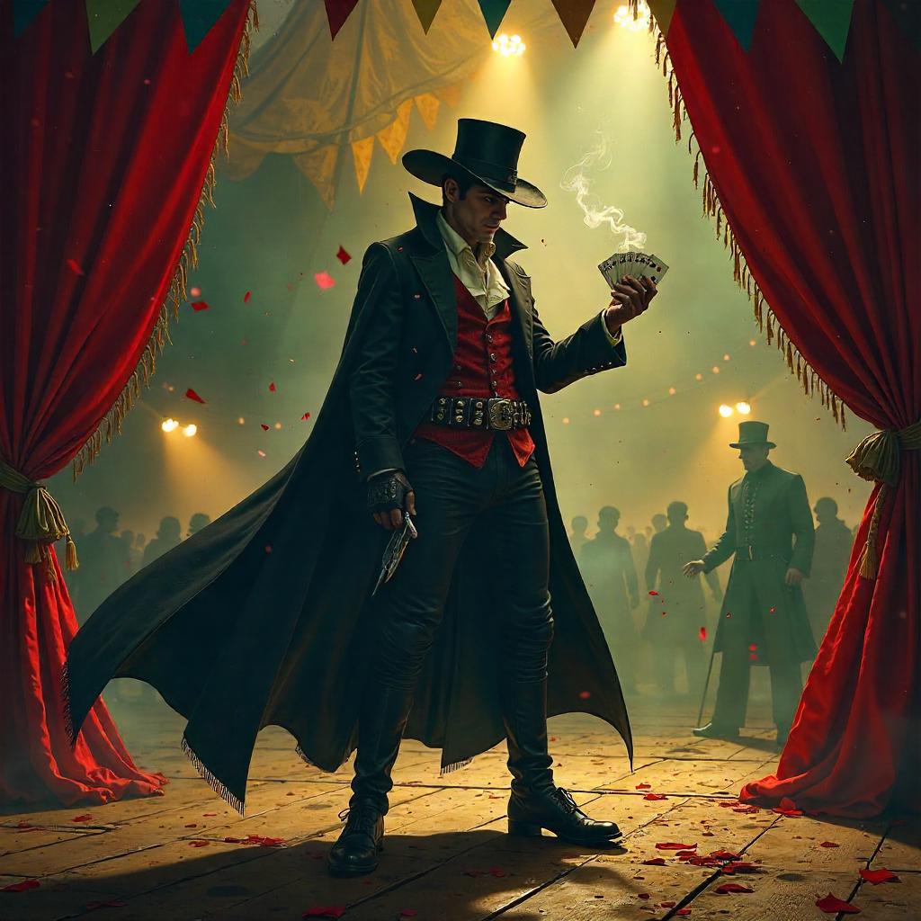 Rogue Trickster in a Moonlit Circus Tent