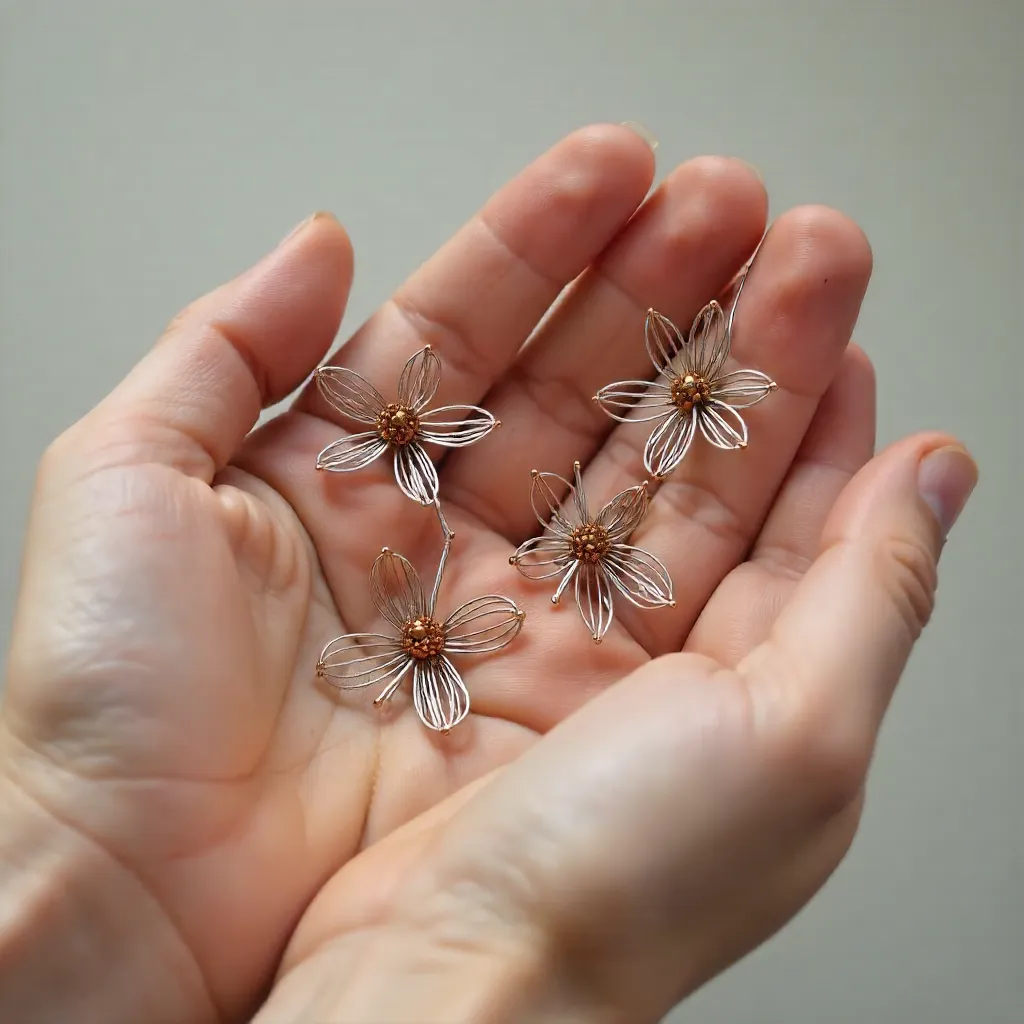 Minimalist Wire Flowers Held by Hand