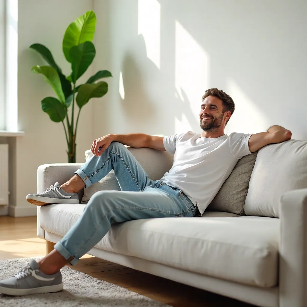 Relaxed Man in a Bright Minimal Living Room