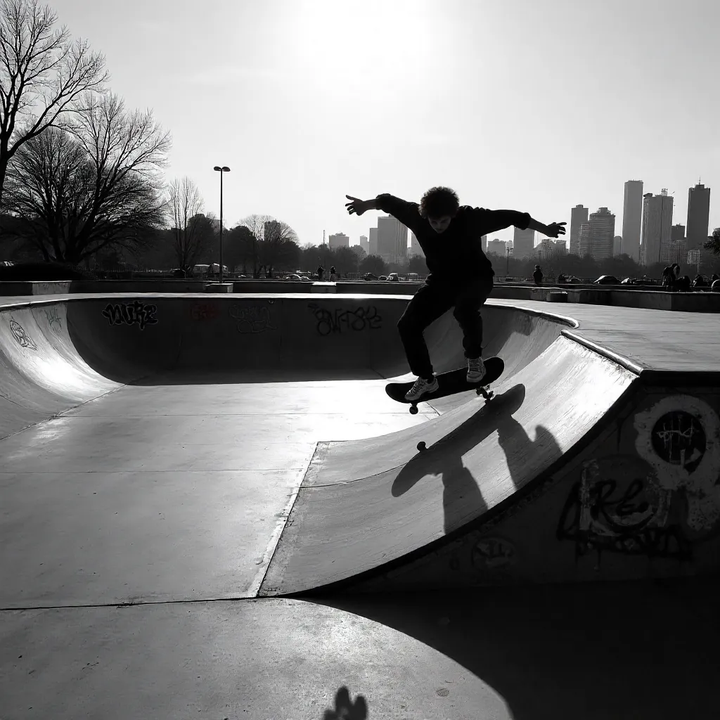 Black and White Silhouette: Buenos Aires Skate Park