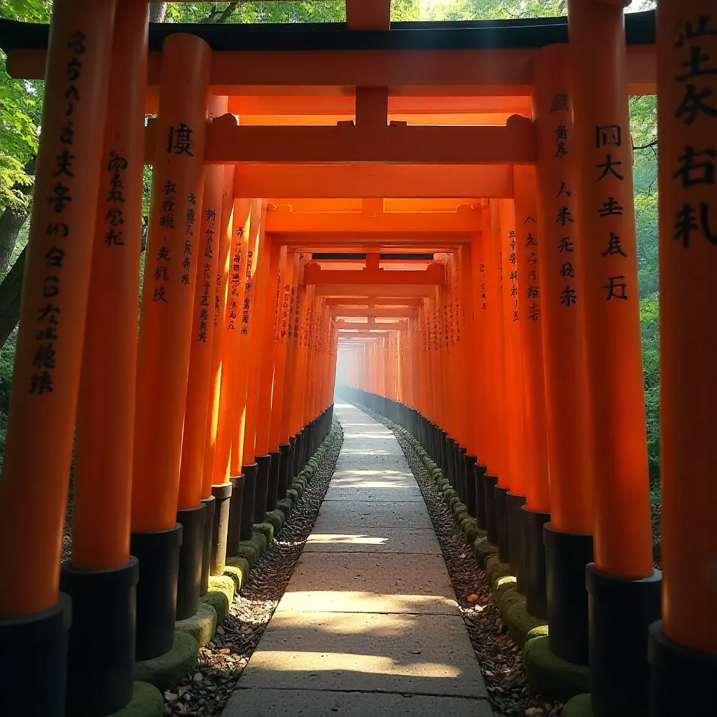 Serene Corridor of Fushimi Inari Torii Gates