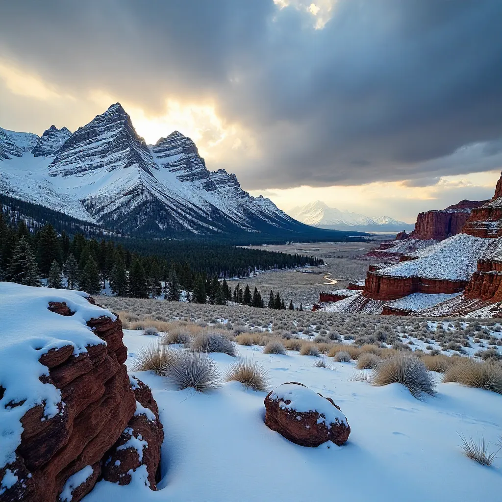 Snow-Capped Peaks Meet Desert Red Rocks