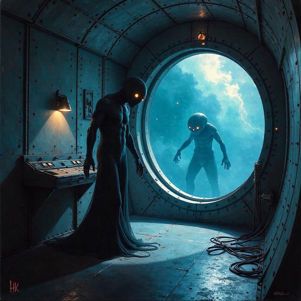 Shadow Entity in an Oil-Painted Starship