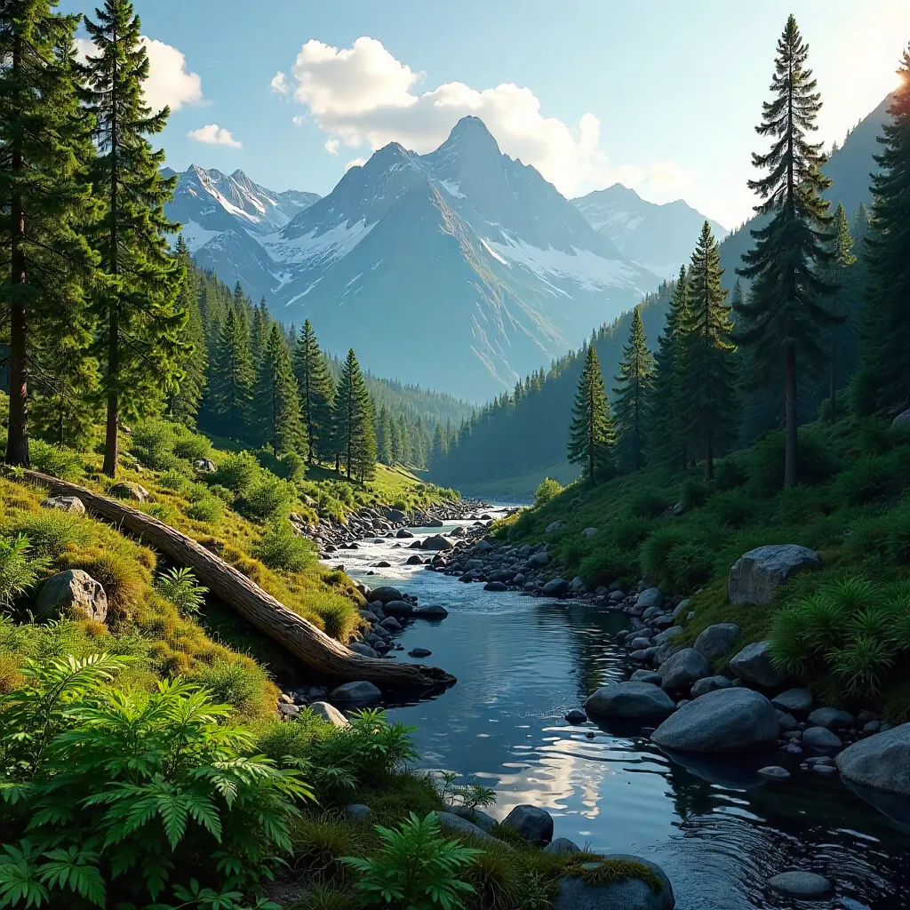 Teberda Evergreen Forest and Caucasus Mountains at Golden Hour