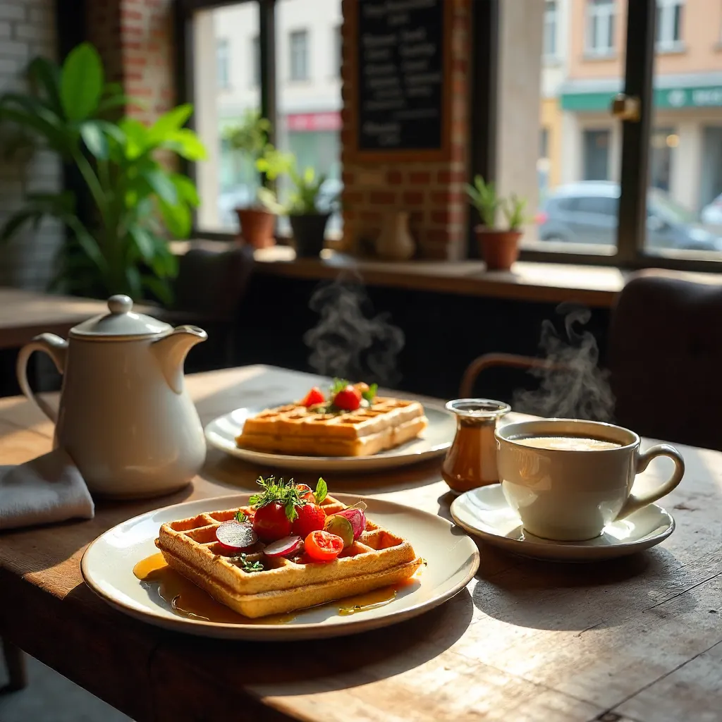 Brno Café Brunch Spread: Waffles & Avocado Toast