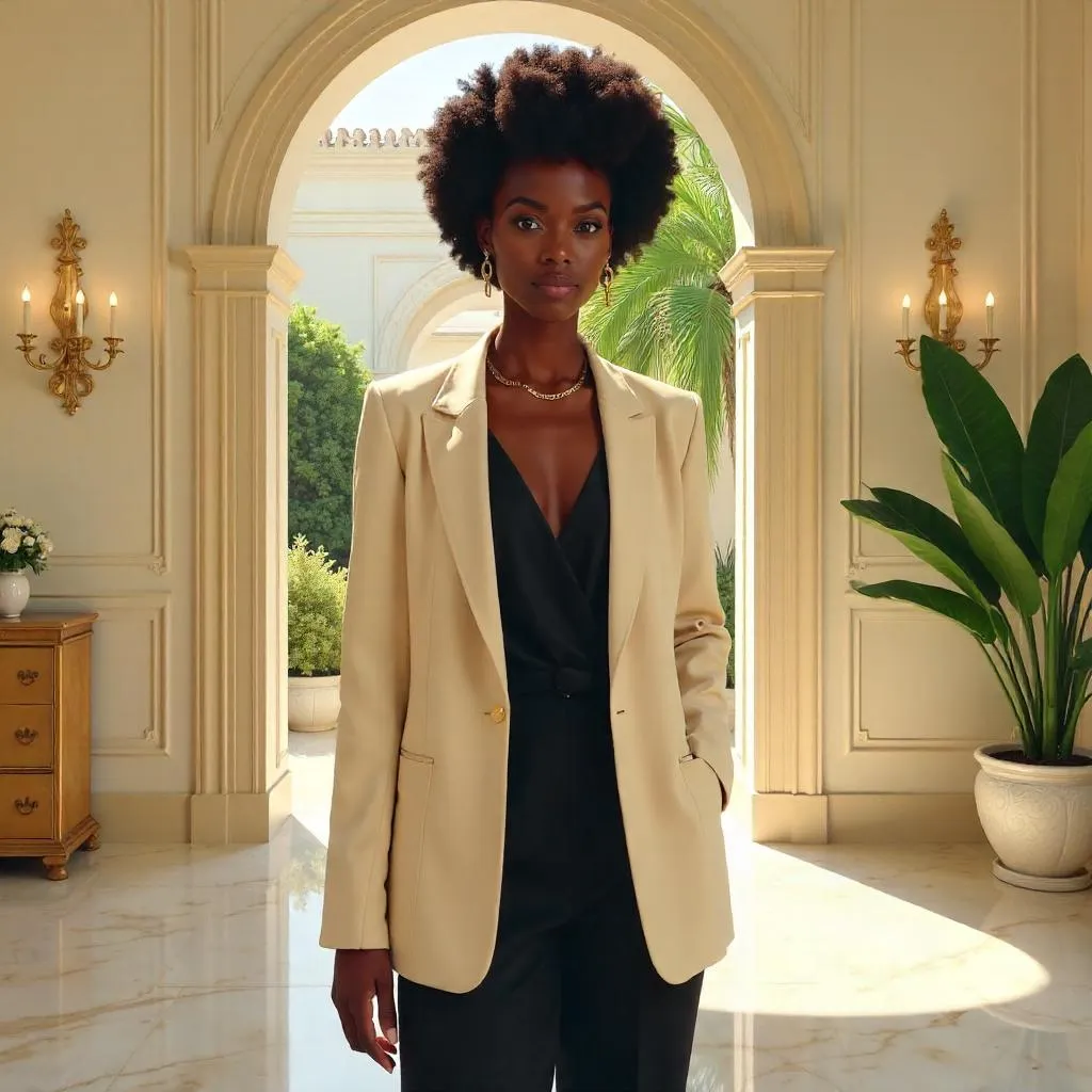 Confident Black Woman in a Modern Villa