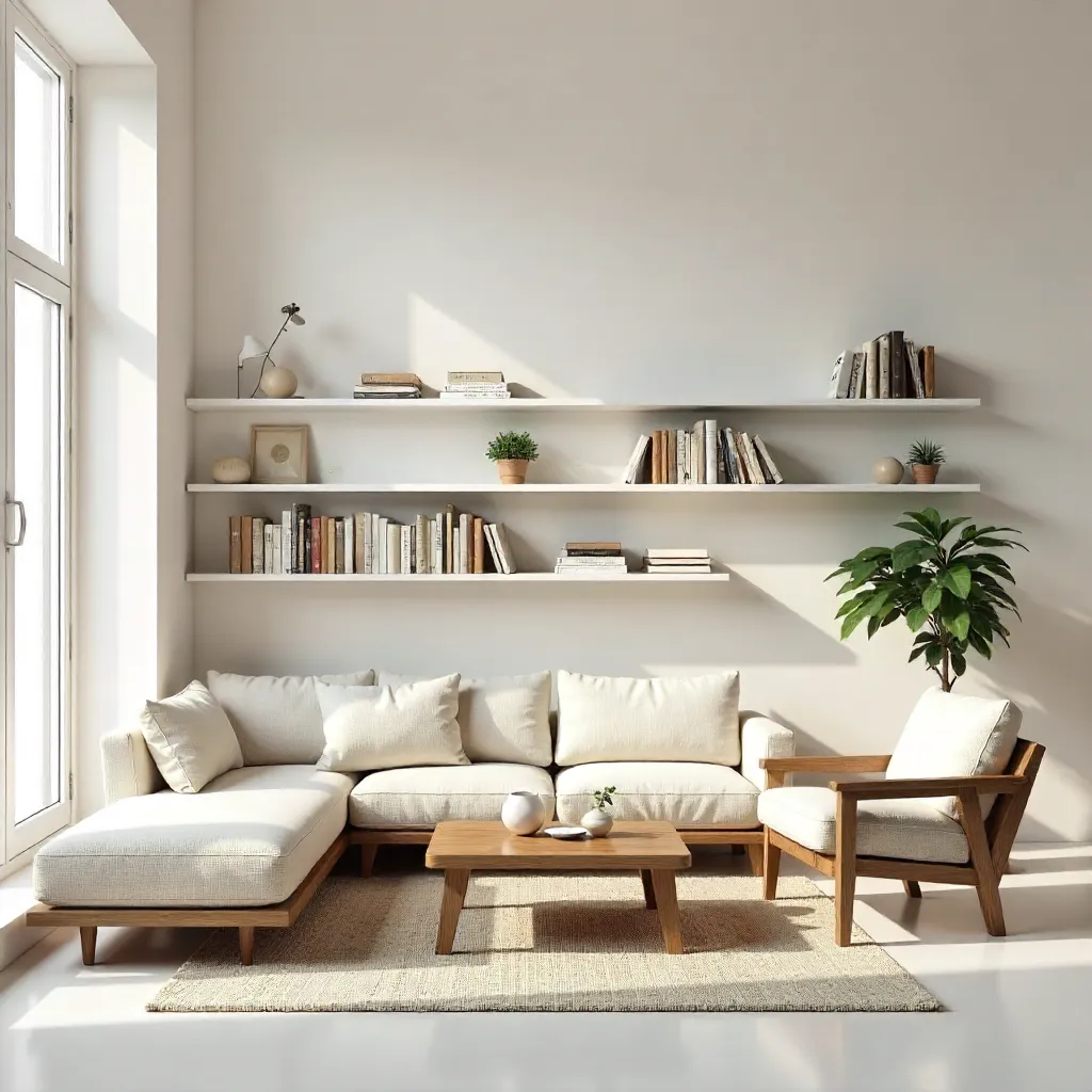Minimalist Wall Shelves with Modern Wooden Furniture