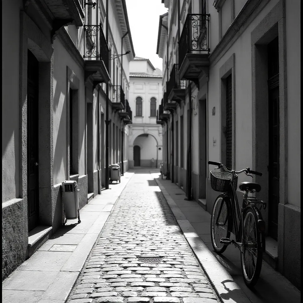Monochrome European Street with Vintage Architecture