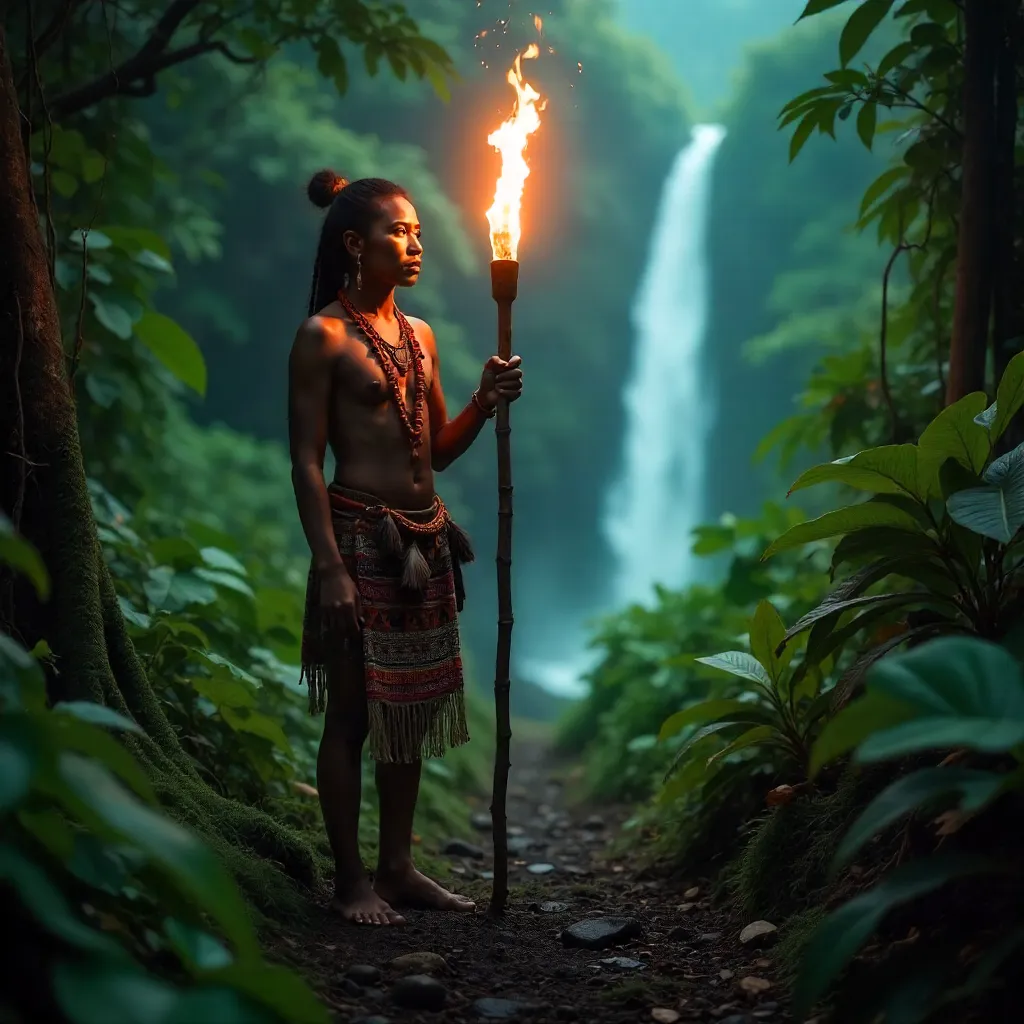 Torchlit Papuan Jungle Portrait in Jayapura