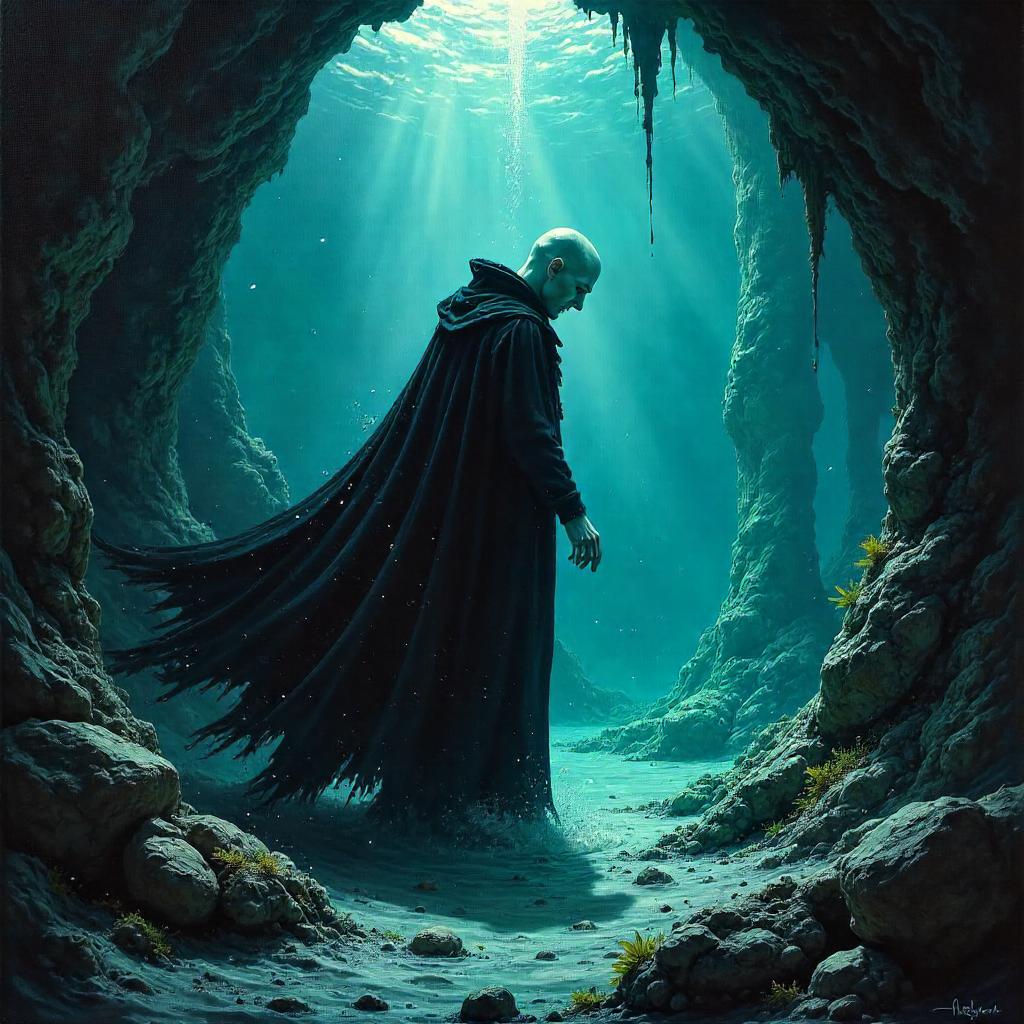 Underwater Cavern Vampire in Oil Painting