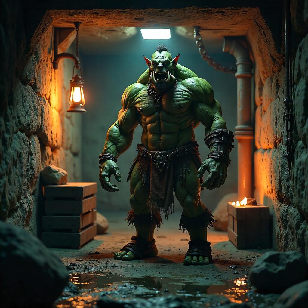 Orc 3D Render in a Damp Basement