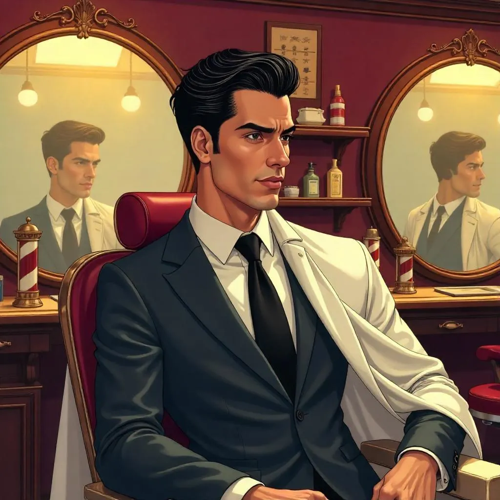 Elegant Latino Man in Anime Barber Shop