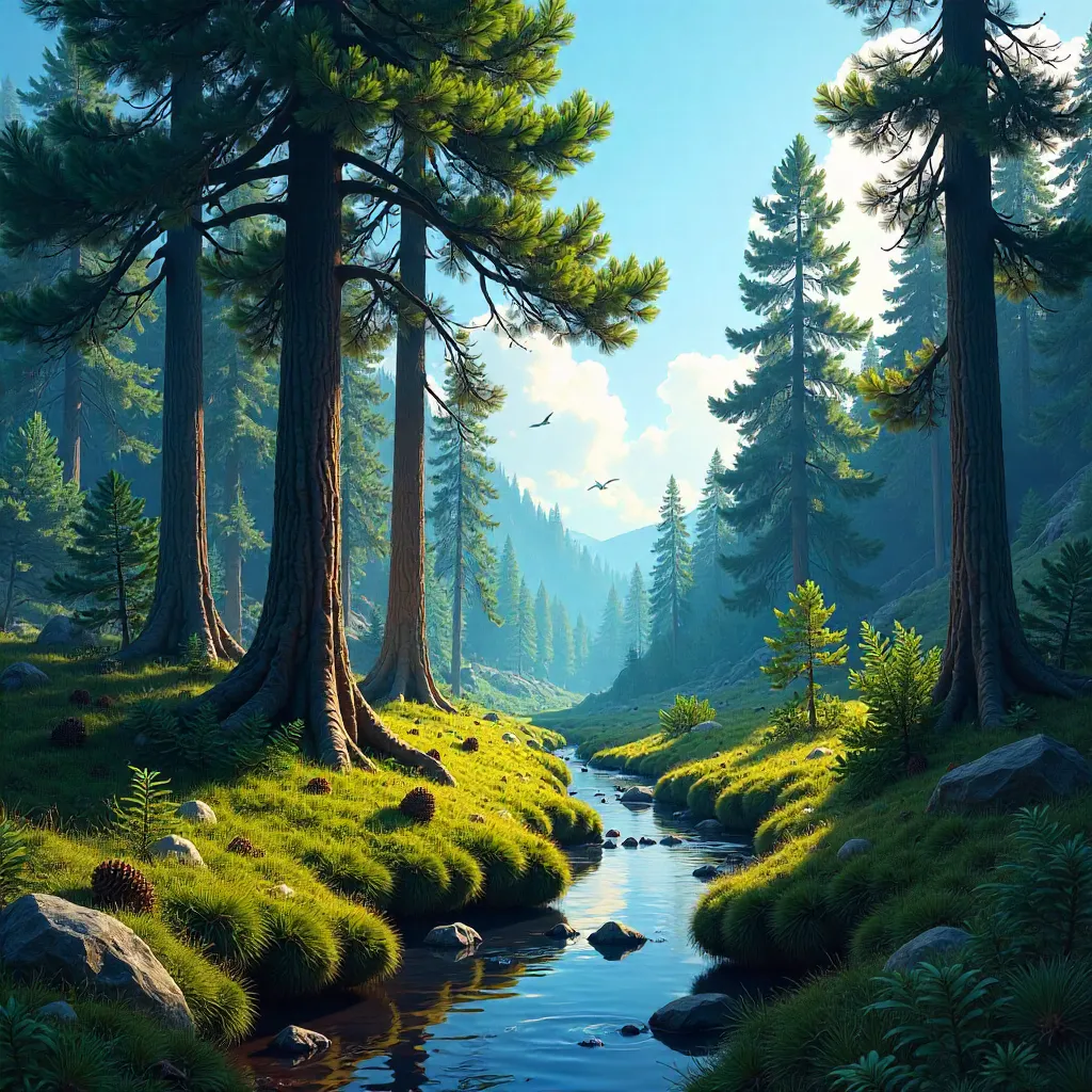 Peaceful Pine Forest Under a Clear Blue Sky