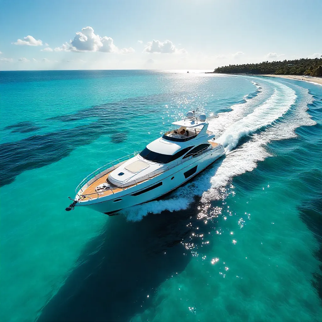 Aerial View: White Yacht on Turquoise Sea
